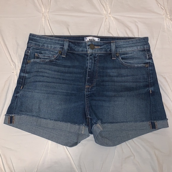 Paige Jimmy Jimmy Medium Wash Ezra Distressed Rolled Cuff Jean Denim Short - Picture 2 of 14